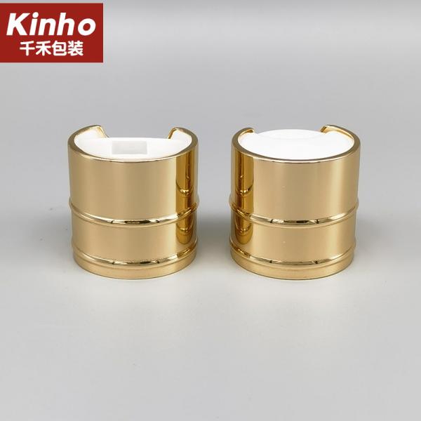 Luxury Cosmetic Gold Aluminum Press Disc Top Cap 28/410 Metal Shell For Shampoo