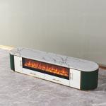 201 Stainless Steel TV Stand 78'' Leather Upholstered Oval Stone With Storage