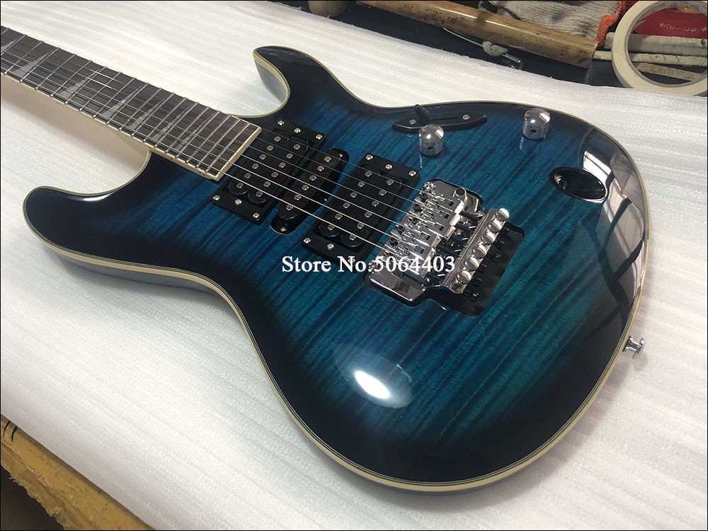 Custom 6 string electric guitar yellow tiger maple veneer rosewood fingerboard double rocking bridge free delivery