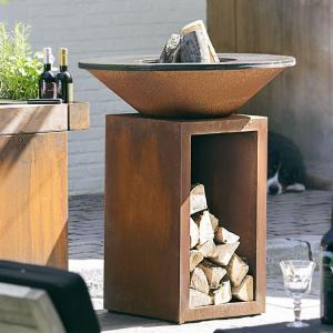 China Rusted Height 100cm Corten Steel Fire Pit Outdoor With Wood Storage wholesale