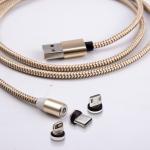 Durable 3 In 1 Magnetic Usb Cable , Round LED Nylon Magnetic Charging Cable