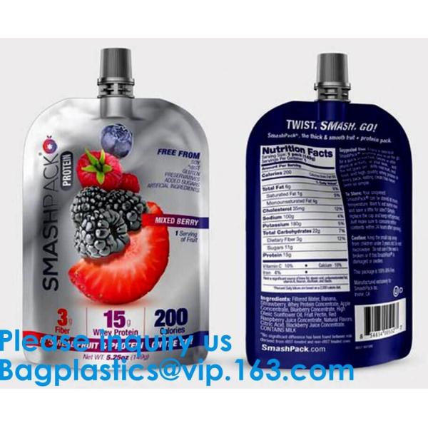 Custom Print Biodegradable Foil Packaging Soft Zipper Stand Up Bottom Gusset Plastic Drinking Pouches Bags With Straws