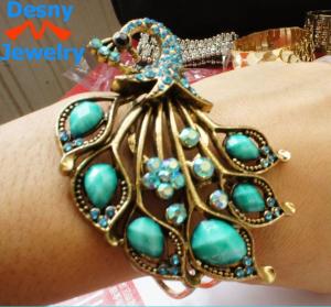 China Beautiful restro crystal blue peacock bangles bracelets metal casting jewelry wholesale