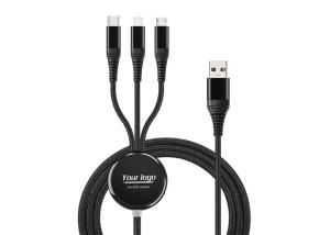China Nylon Braided USB 115cm 3 In 1 Fast Charging Cable OEM Black Color wholesale