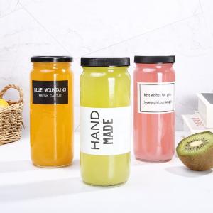China 500ml 16oz Glass Drink Bottles Round Empty Packaging Juice Bottles wholesale