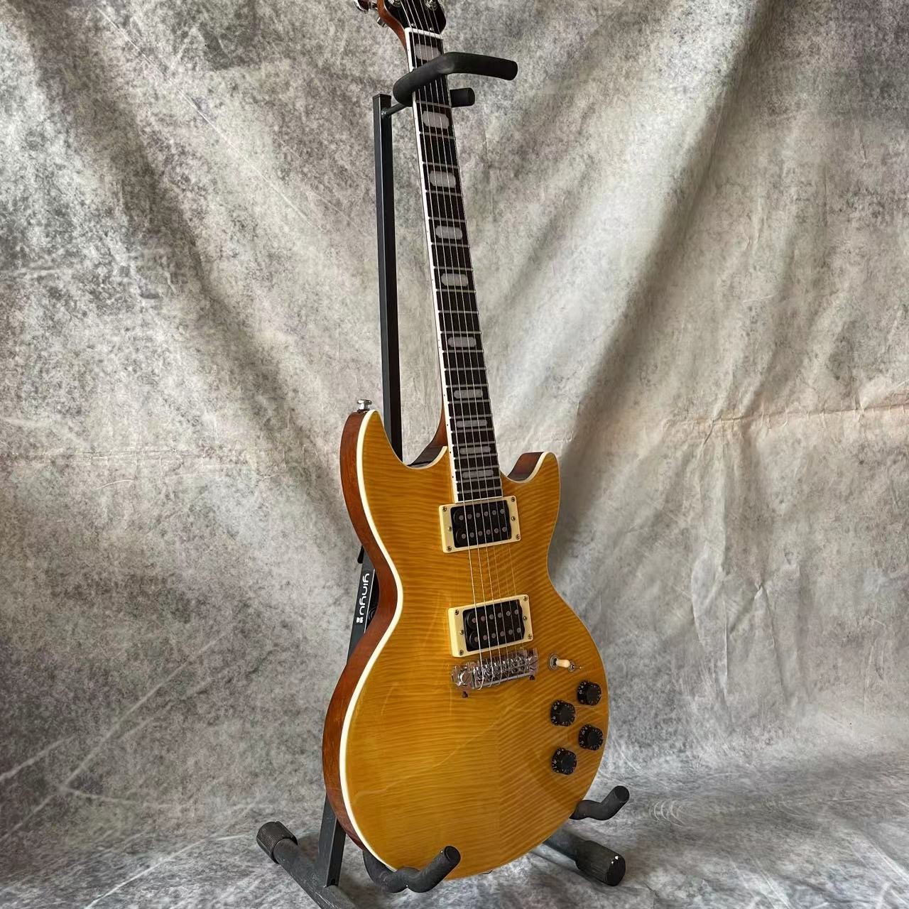 Custom Flamed Maple Veneer Pearloid Notched Block Inlays OVATION Electric Guitar