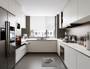 China Modern Wood Grain Stone Surface Melamine Customized MDF Kitchen Cabinetry wholesale