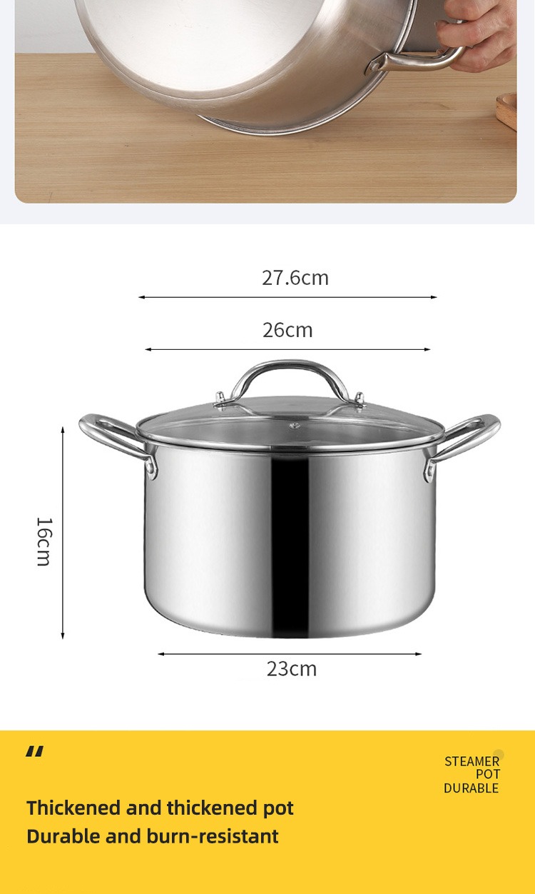 Good Quality Silver kitchen Ware Cooking Soup Steamer Pot Stainless Steel 410 Cookware Pot
