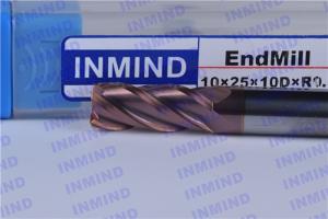 China 10*R1.0 Corner Radius end mill upto HRC65 4 Flute high hardness R0.5 Corner TiSiN Coating wholesale