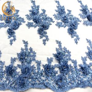 China 3D Embroidery Rhinestone Lace Fabric Handmade Blue African Lace Fabric wholesale