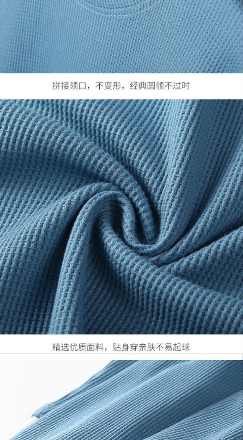 6xl 5xl 3xl Crewneck Sweatshirt Oversized Casual Style Men'S Waffle Knit Thermal Fleece T-Shirt