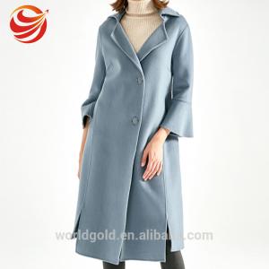 China Light Blue Ladies Long Wool Coat , Fashion Style Cold Weather Jackets For Women wholesale