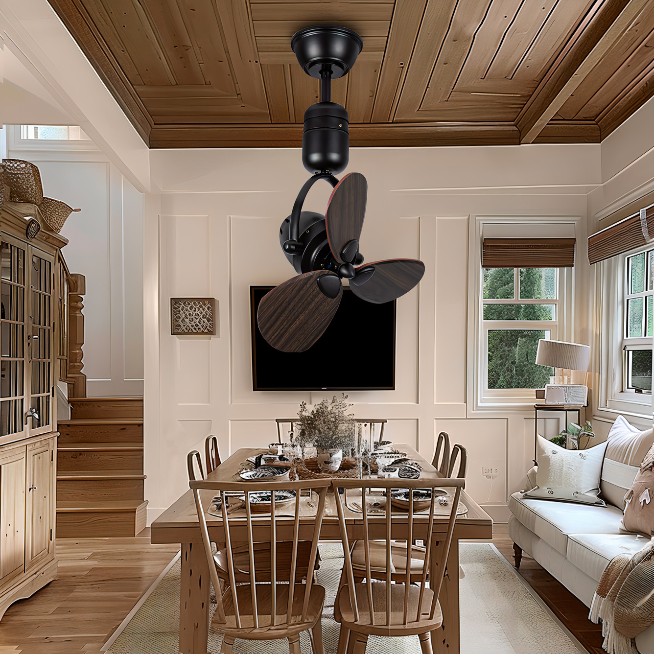 SENKAI American retro rural wood blade ceiling fans 3 blade indoor LED ceiling fan with Remote suspended ceiling