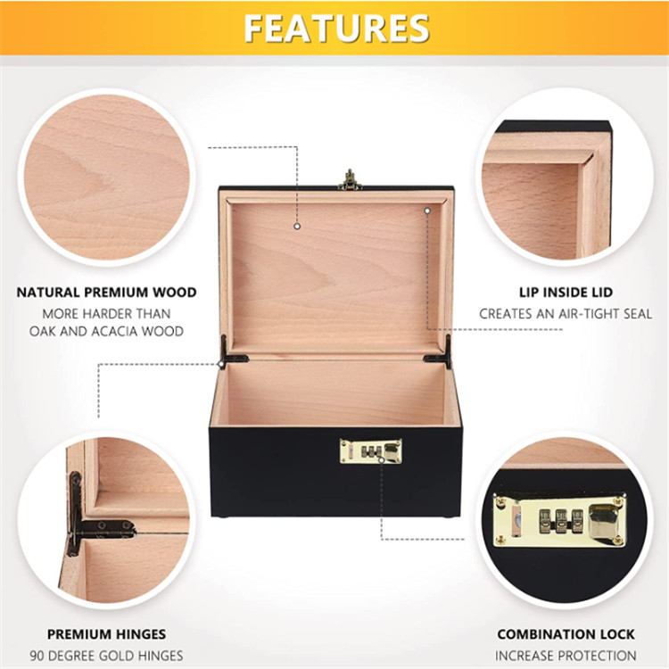 Customize Luxury Solid Wood Box Eco-friendly Wooden Decorative Boxes with Hinged Lid Black Wooden Box