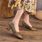 HZM048 Single Shoes Women'S Spring New Thick Heel Pointed Literary Single Shoes