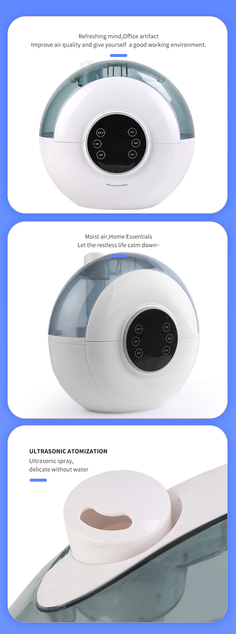 Steam Output 28W Round Ultrasonic Cool Mist Humidifier For Home Office Bedroom