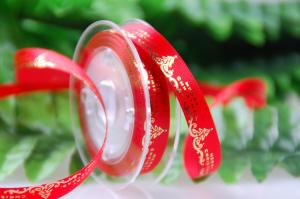 China 9 MM Double Side Satin Ribbon Luxury Custom Christmas Gold Printing Ribbon for Gifts Packaging wholesale