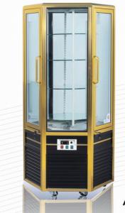 China Upright Food Display Showcase 6 Sides Rotary Shelf / 2 Doors Bakery Glass Display Cases wholesale
