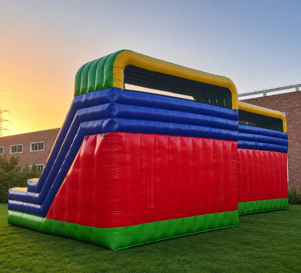Commercial Inflatable Slide Obstacle Course with Climbing Lane Crawl Tunnel and Bright Colors for Children Event Rentals