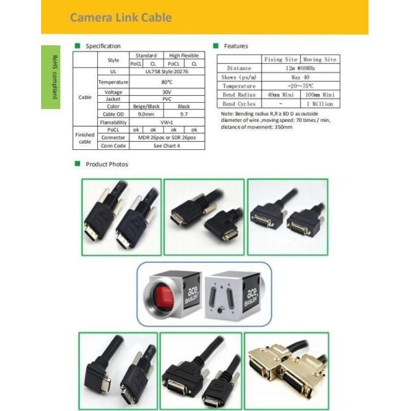 85MHz PoCL MDR 26pin - SDR 26pin Camera Link Cable for Industrial Camera / Frame Grabber