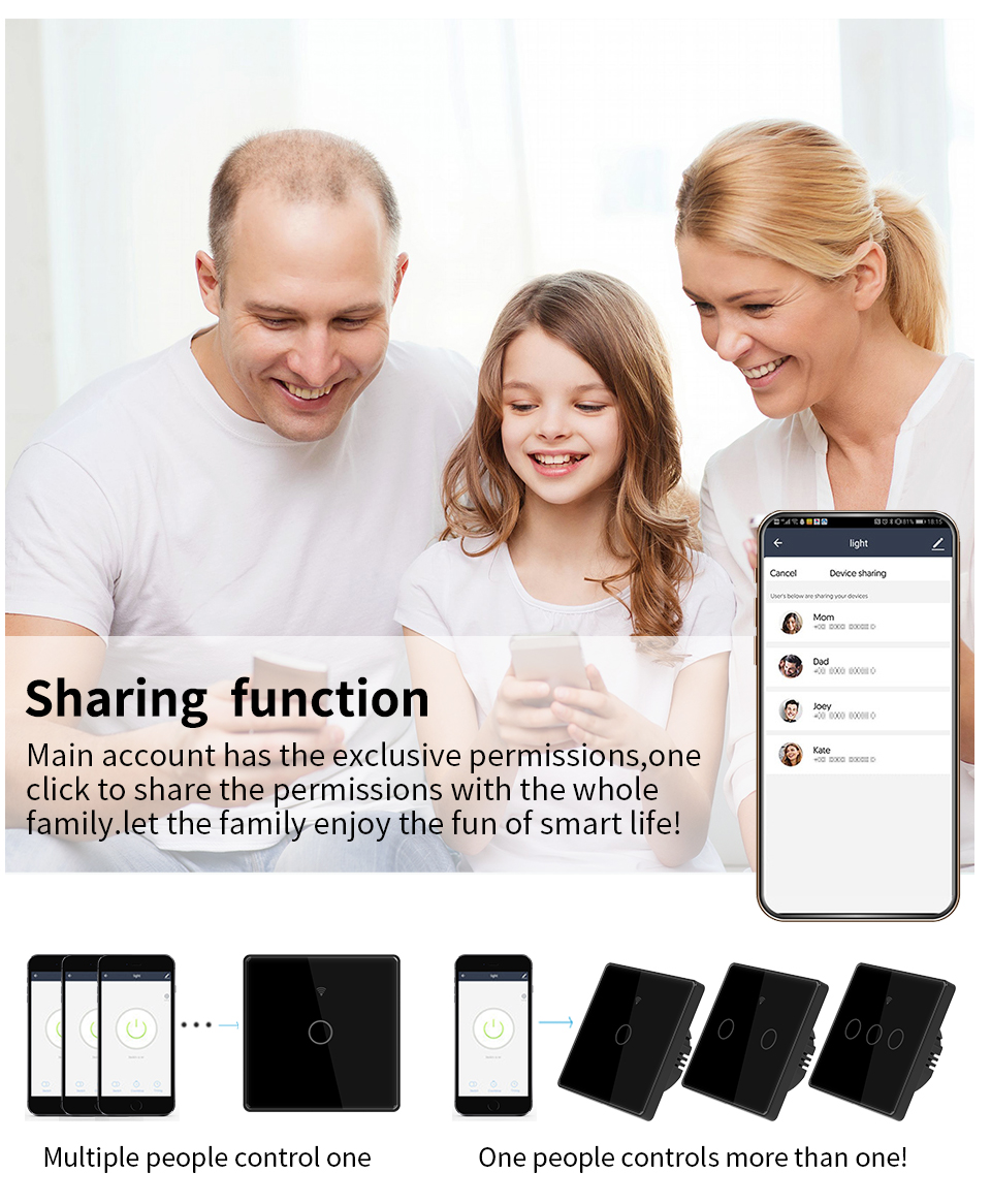 Tuya WIFI Smart Wall Touch Switch Glass Panel LED