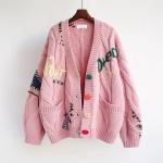 Designer Women Chunky Sweater Cardigan Autumn Winter Drop Shoulder Button Front