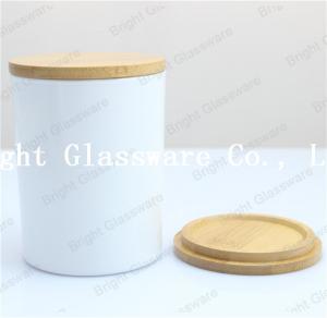 China White Candle Jar with Bamboo Lid, Wooden Bamboo Lid Jar for weddings wholesale