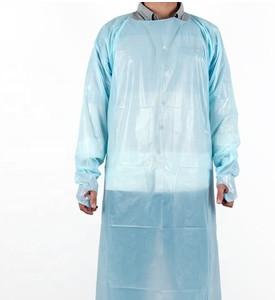 China Custom Bule Disposable Protective Coveralls , CPE Long Sleeve Plastic Apron wholesale