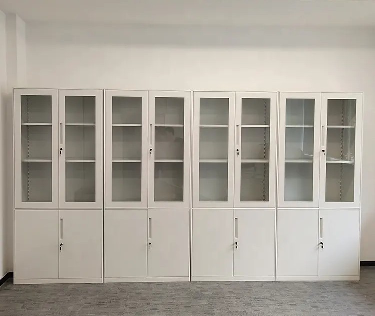 New Style 0.5-1.0mm Metal Office File Cabinets Up Glass Down Steel Swing Door