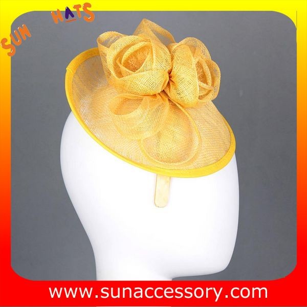 0908 Elegant design yellow sinamay fascinators hats for ladies ,Fancy Sinamay fascinator from Sun Accessory