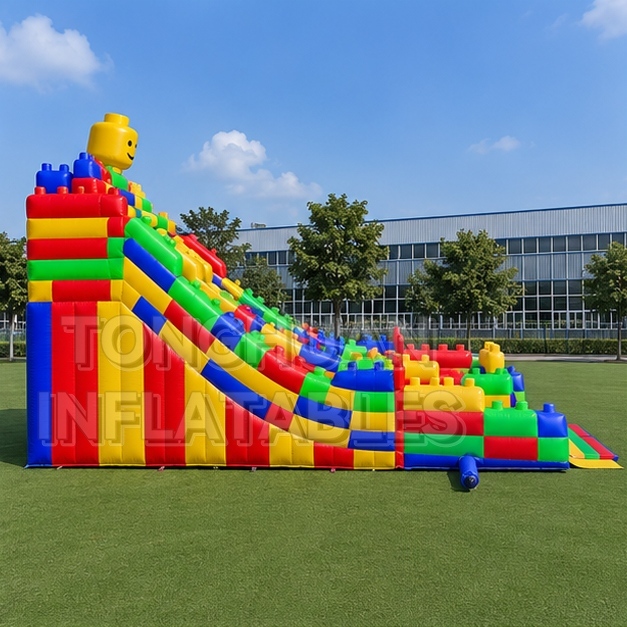 Building Block Theme Inflatable Dual Lane Slide for Parks Schools Events and Commercial Rental Business