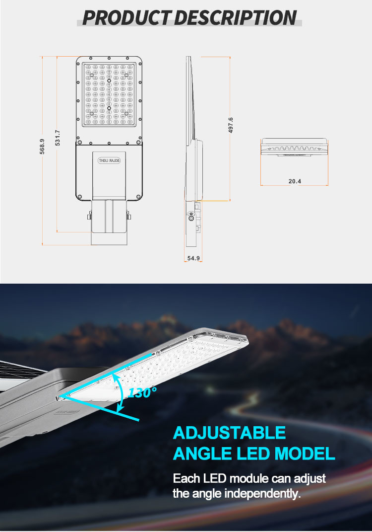 Aluminum Seperated Solar Powered Outdoor Street Lamp Led Street Light DC 300W 400W IP66