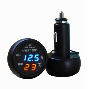 China Popular New 3 in 1 Digital LED car Voltmeter Thermometer Auto Car USB Charger 12V/24V Temp wholesale