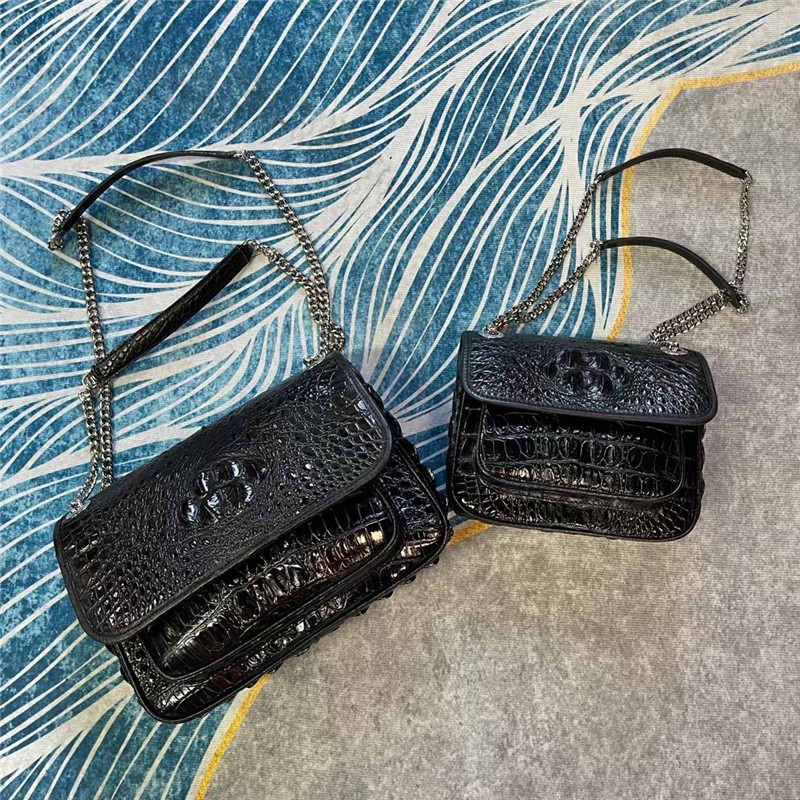 Authentic Crocodile Skin Women Flap Purse Genuine Alligator Leather Lady Chain Bag Female Single Cross Shoulder Bag