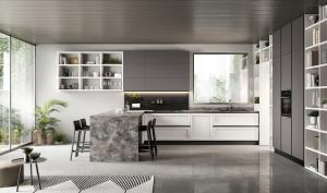 China Handless Melamine Kitchen Cabinet Fitted Grey Kitchen Storage Cabinet Customized wholesale