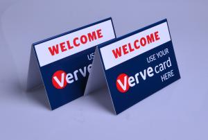 China Custom printed plastic PVC Verve Card payment way accepted display table tents wholesale