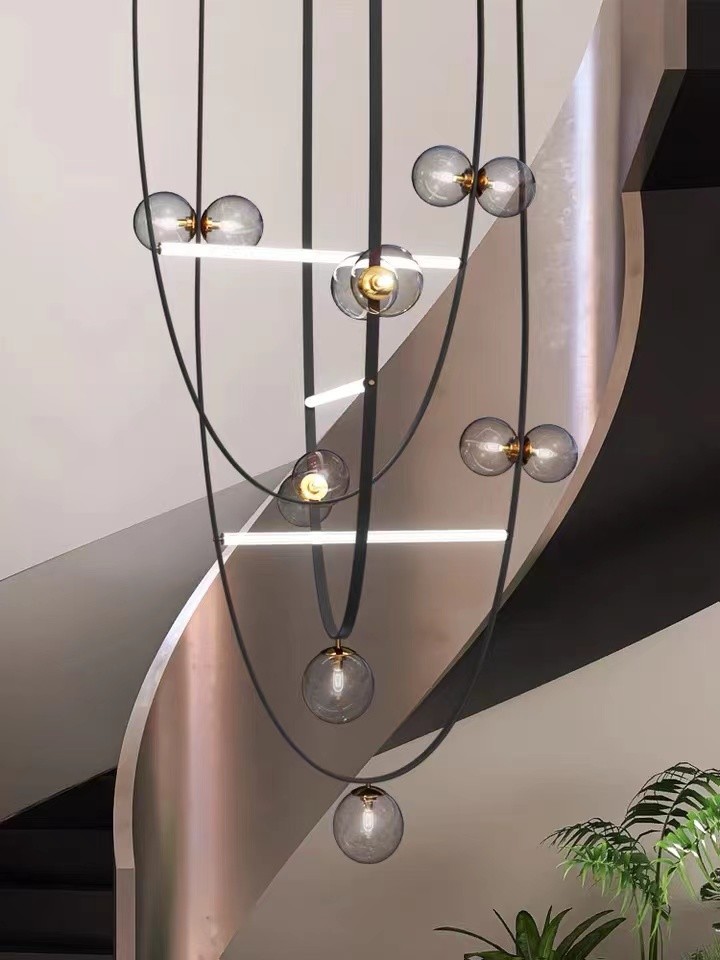 Nordic Home Restaurant Leather Lighting Modern Clearly Glass Shade large Chandelier For Bar