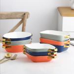 Non Stick Kitchen Ceramic Baking Pans With Gold Rim Nordic Style