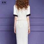 Women's Long Vintage Black and White Two-Piece Skirt Pant Coat Suit for Formal