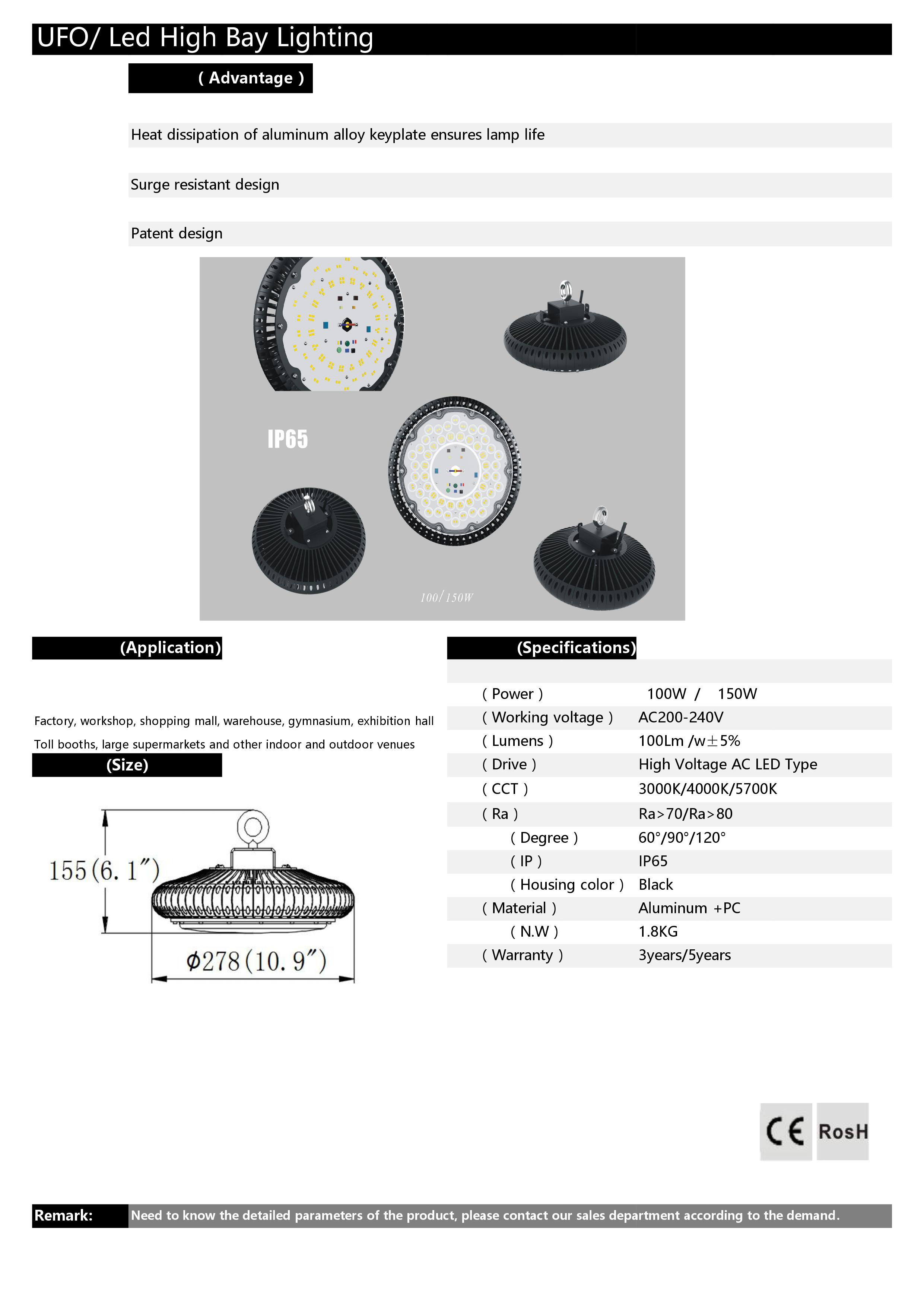 150w ufo led high bay light