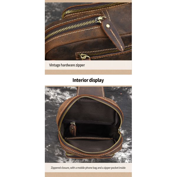 Functional Customized Cowhide Leather Sling Crossbody Backpack for Travel Hiking