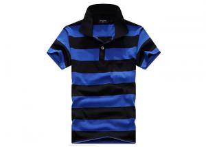 China Striped Golf Cotton Polo Shirt Soft Antistatic , Custom Embroidered Polos wholesale