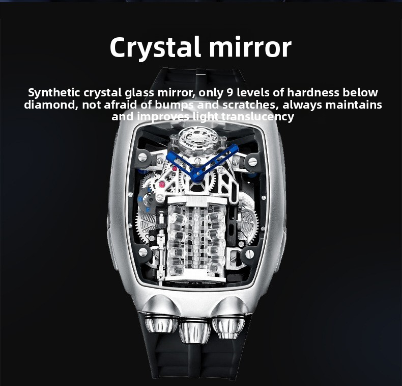 OBLVLO Bugatti‑Inspired V16 Engine Skeleton Automatic Watch, Men’s Tonneau‑Shaped Thick Mechanical Wrist Watch