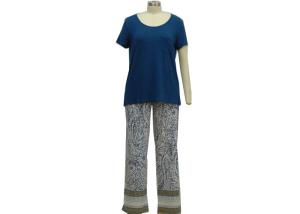 China Nice Printed Womens Striped Pyjamas , Casual Ladies Short Sleeve Pajama Sets wholesale