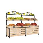 Wood Fruit And Vegetables Display Rack Multi Functional Double Sided