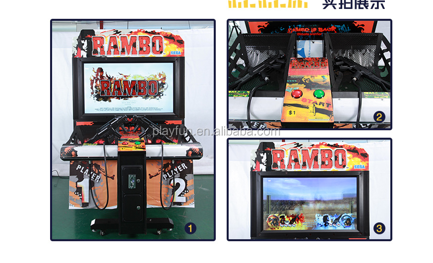 Hot Selling Coin Operated Indoor Arcade Game Machine Shooting Rambo Shooting Video Game Machine for Amusement Park