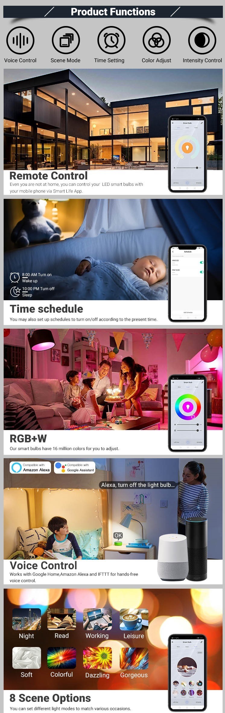 Music Wifi Color Changing Light Bulb 80Ra Stereo Audio Wifi Bulb With Speaker Remote Control