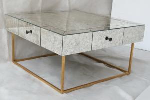China Large Size Square Mirrored Coffee Table Antique Gold Leaves Finish wholesale