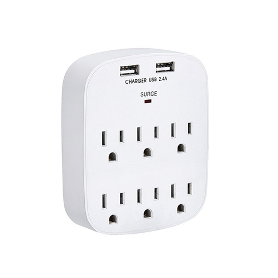 Wall Power Socket And Wall Tap One Input 6 Outlet 2 USB Surge UL cUL passed