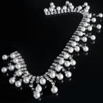 Silver Pearl And Rhinestone Necklace Copper Material Inlaid Shiny Diamonds OEM
